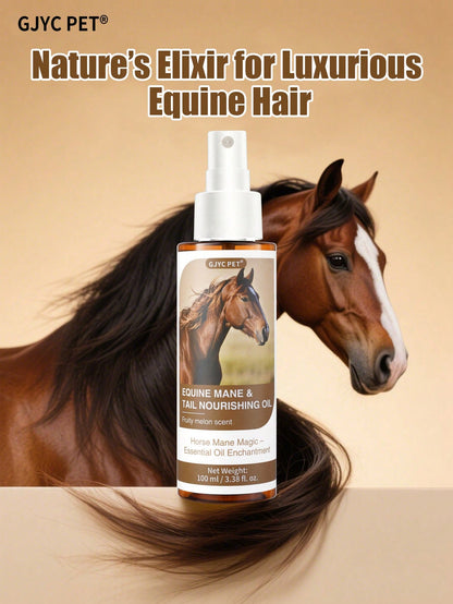 GJYC PET Horse Mane And Tail Nourishing Oil – Strengthens, Repairs Split Ends & Adds Shine – 5 Essential Oils Blend With Jojoba, Coconut, Olive, Grape Seed & Sweet Almond – Leave-In Conditioning Treat