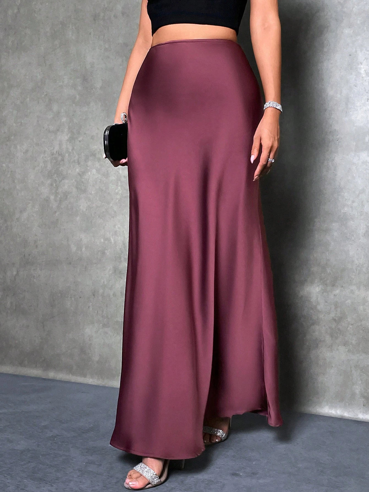 Glamine Women's Satin Floor-Length Mermaid Skirt, Versatile Daily Wear Brown Skirt