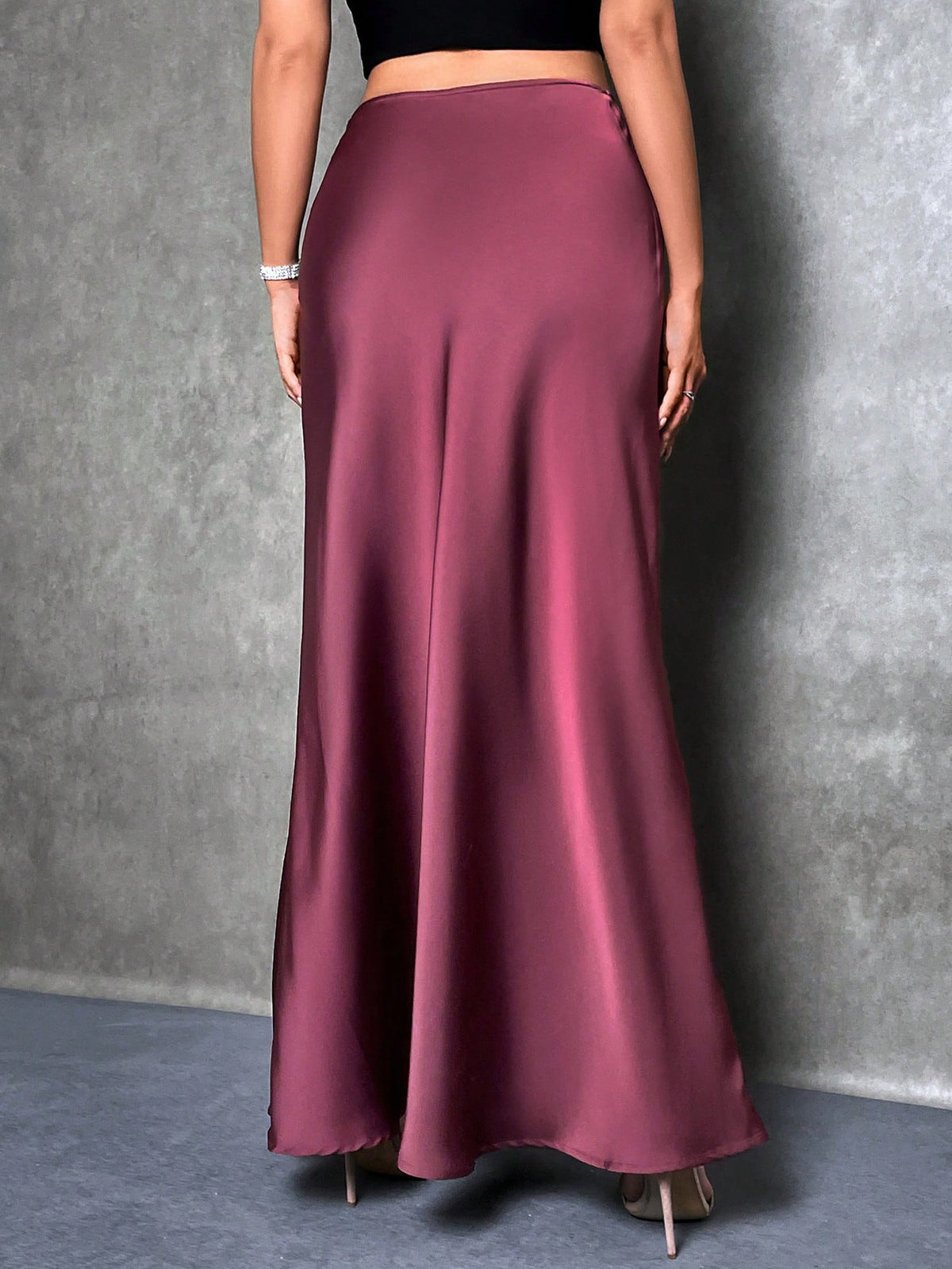 Glamine Women's Satin Floor-Length Mermaid Skirt, Versatile Daily Wear Brown Skirt