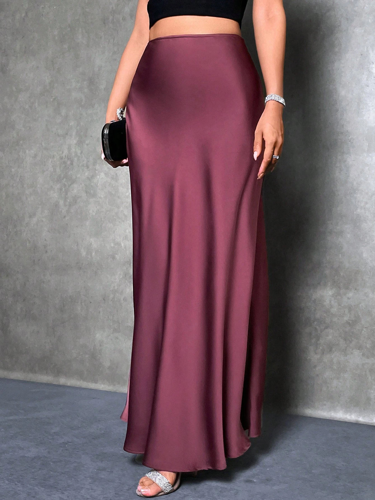 Glamine Women's Satin Floor-Length Mermaid Skirt, Versatile Daily Wear Brown Skirt