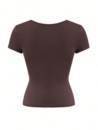 GLAMSKIN Women's Summer/Autumn Basic Solid Color Square Neck Short Sleeve Cropped T-Shirt, Y2K Sexy Slim Fit Casual Top, Back To School/Outing/Daily/Streetwear