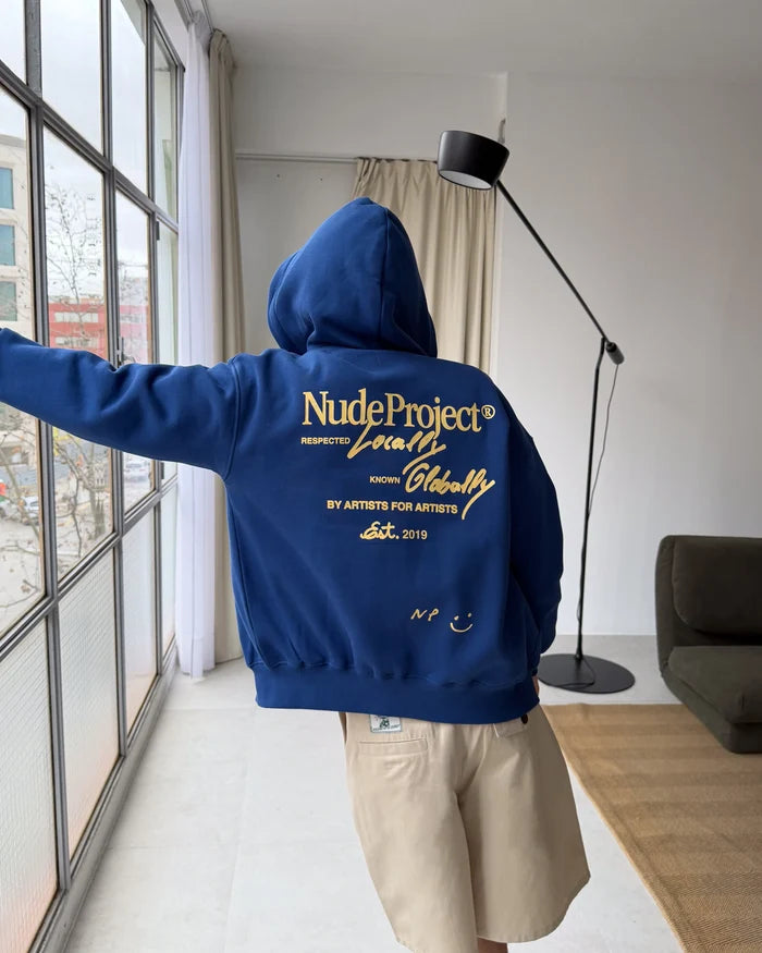 Global Soon Zip-Up Hoodie Blue