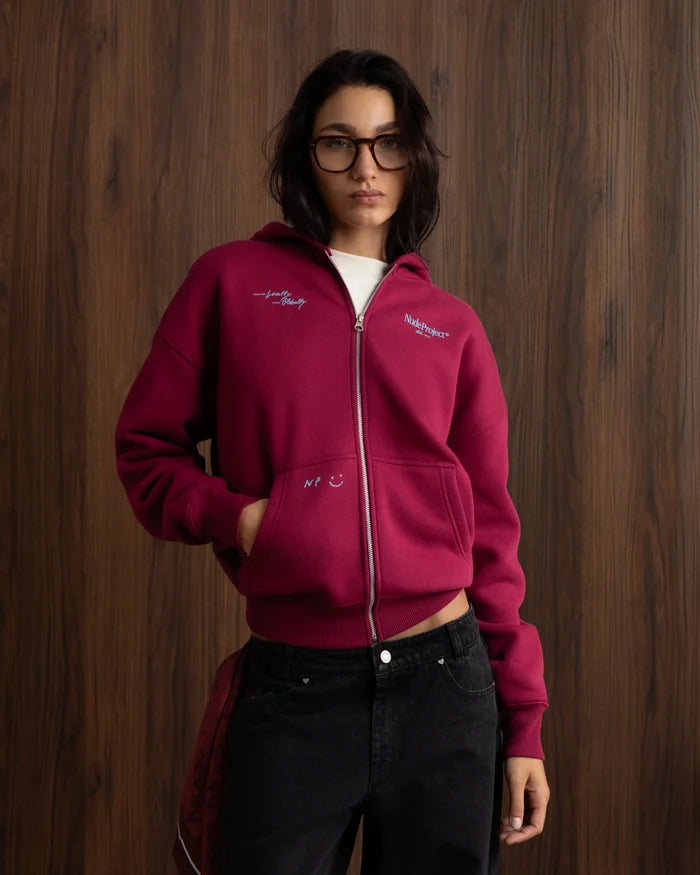 Global Soon Zip-Up Hoodie Burgundy