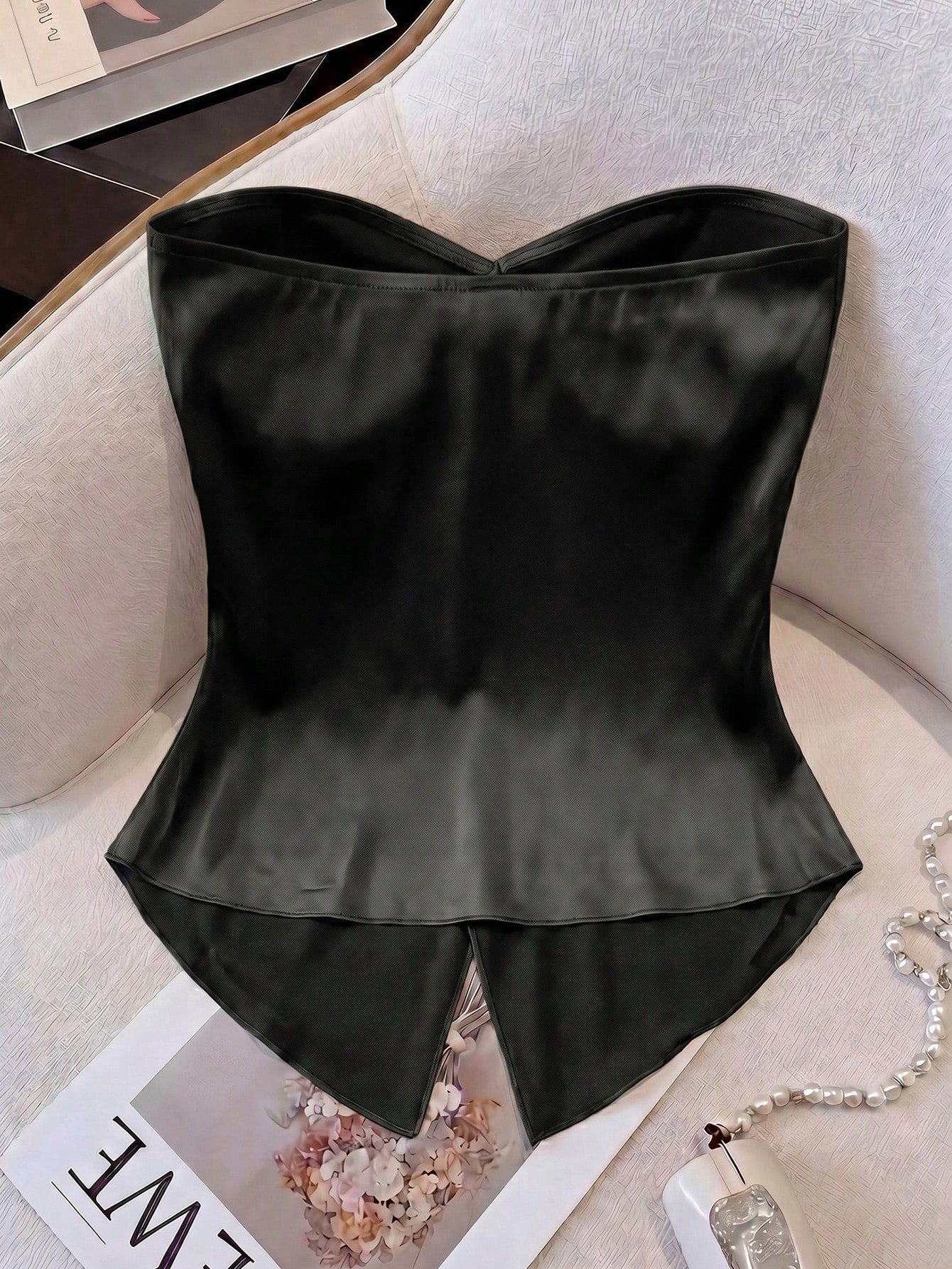 GlowEve CURVE Plus Size Women's Solid Color Twist Ruched Bandeau Top, Suitable For Daily Wear, Vacation, Outing, Party, Spring/Summer