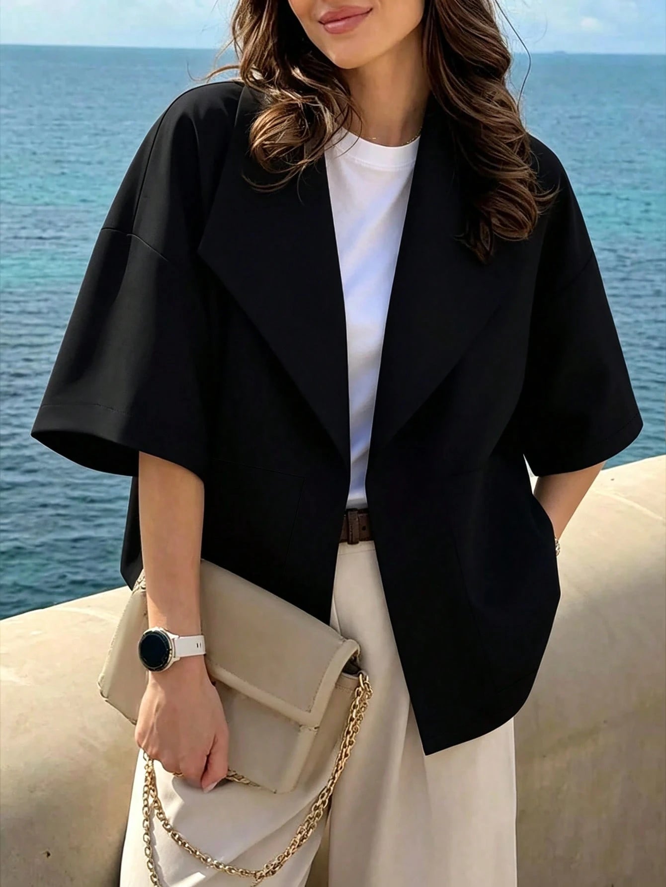 GlowEve CURVE Plus Size Women's Solid Color Versatile Thin Short Sleeve Jacket