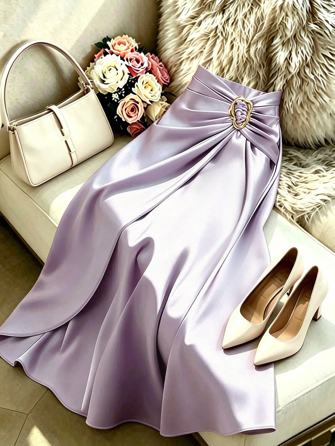 GlowEve New Woven Satin Ribbon Design Metal Decor Elegant Daily Wear Women Skirt