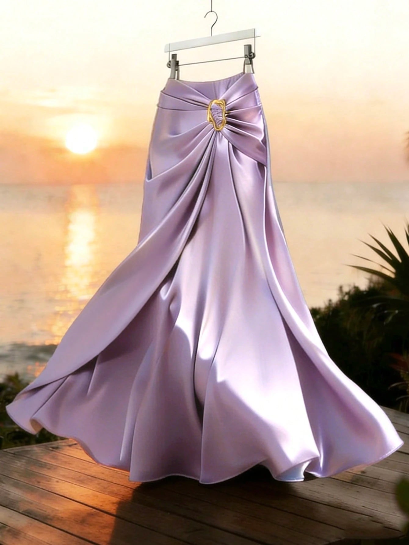 GlowEve New Woven Satin Ribbon Design Metal Decor Elegant Daily Wear Women Skirt