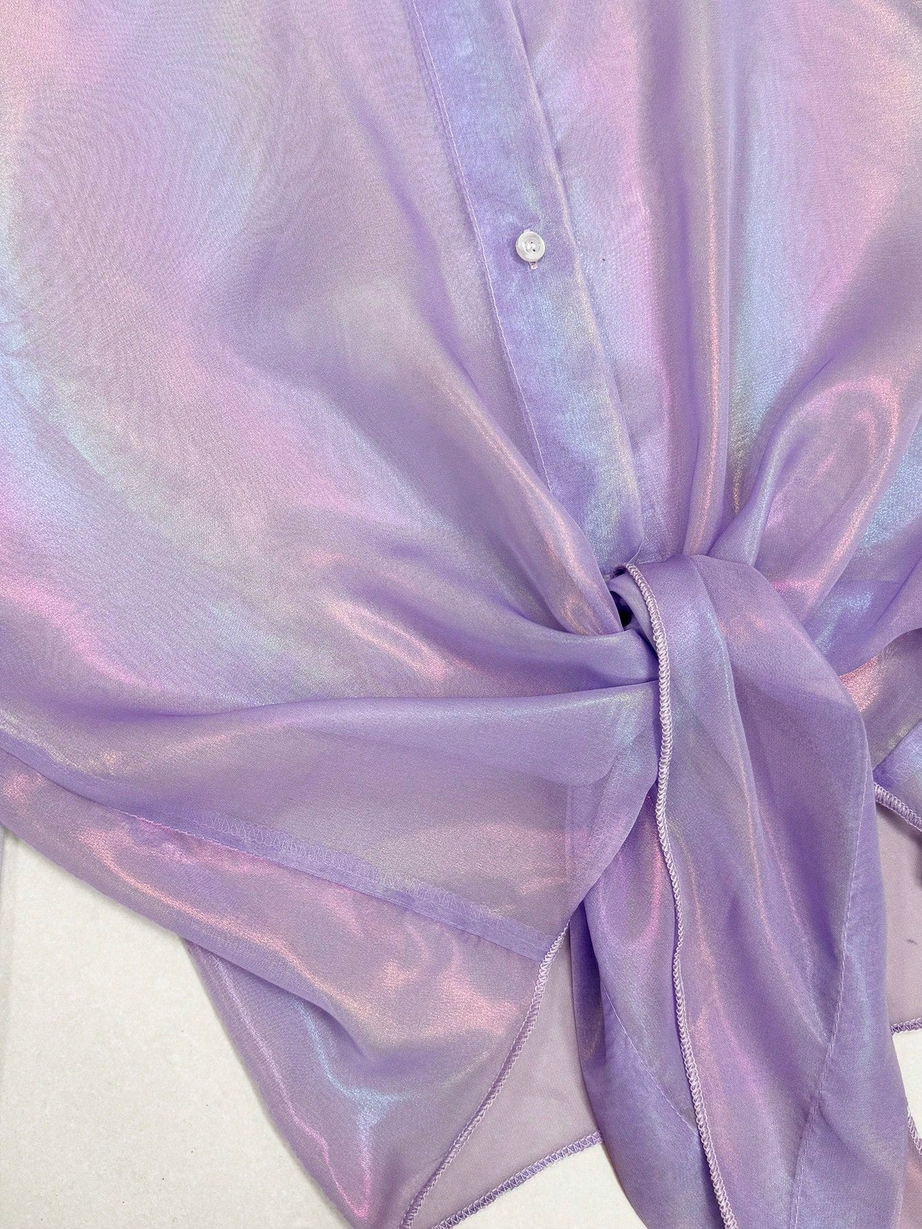 GlowEve Premium Iridescent Sheer Chiffon Tie-Front Casual Vacation Blouse For Women
