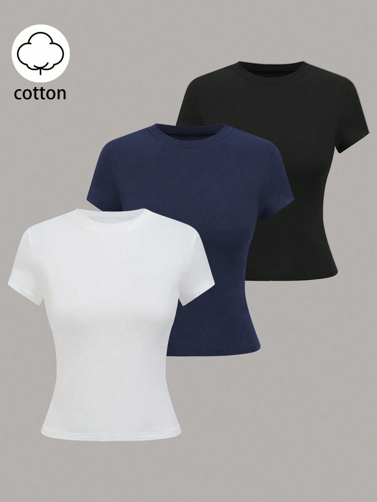GlowEve Spring And Summer New Slim-Fit Solid Color Slimming All-Match Round Neck Business Trip Three Pieces Set T-Shirt For Women