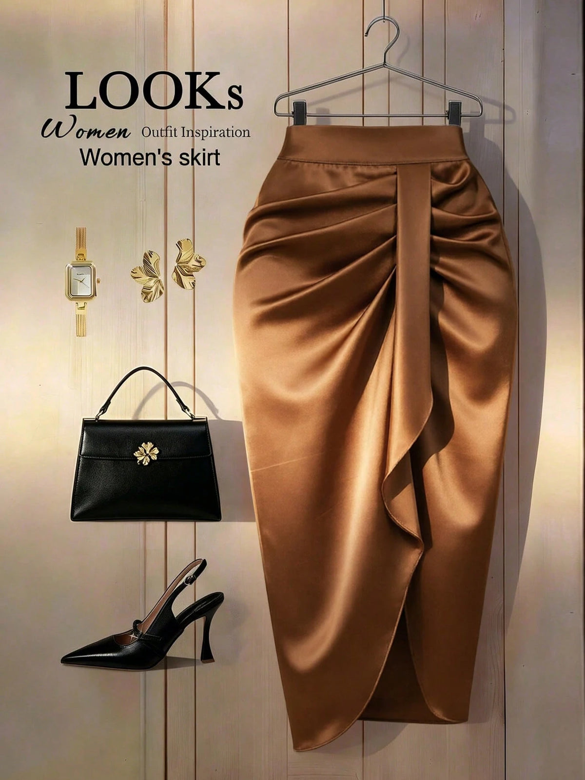 GlowEve Women's Elegant Commuter Solid Color Ruched Skirt