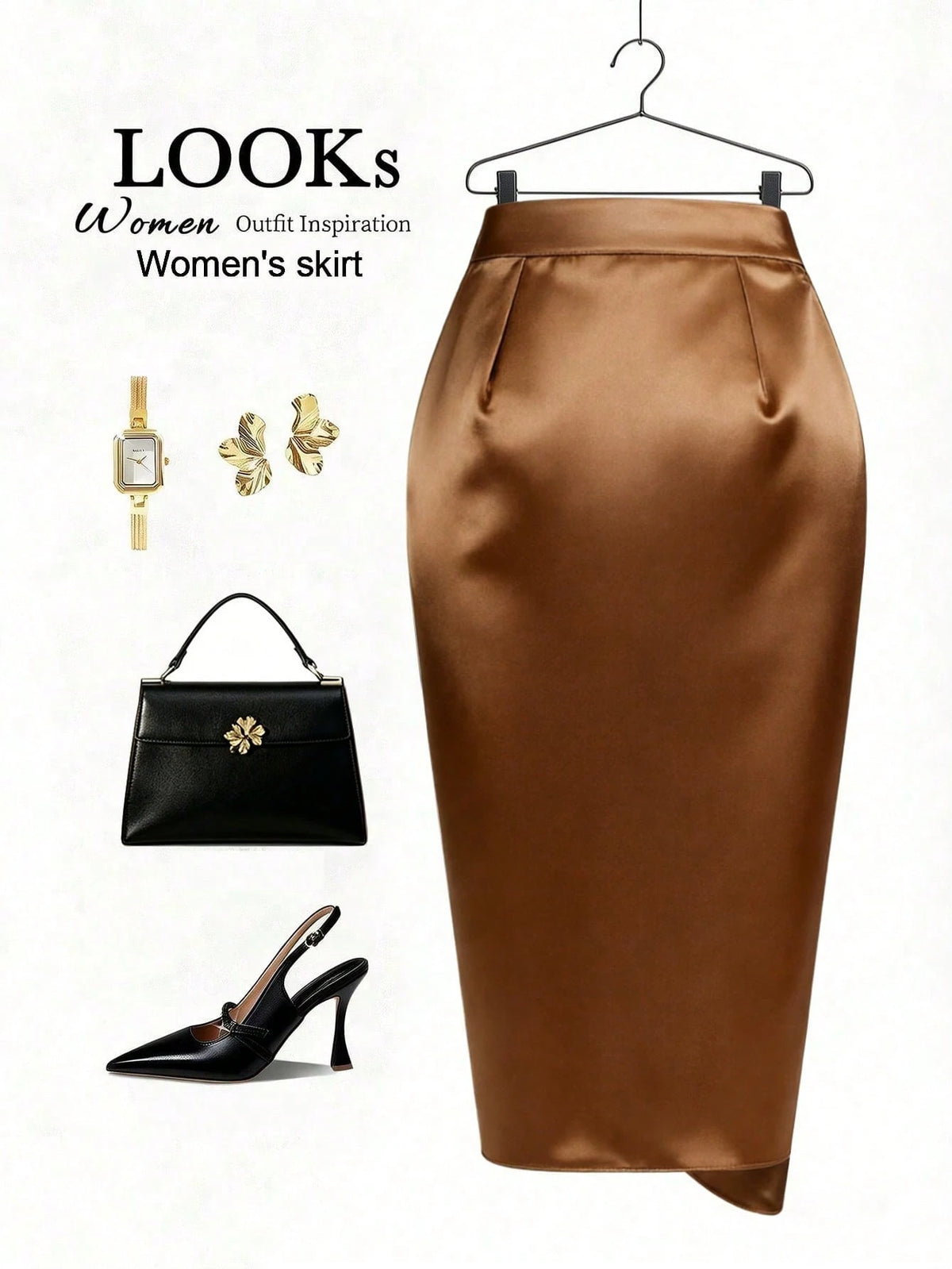 GlowEve Women's Elegant Commuter Solid Color Ruched Skirt