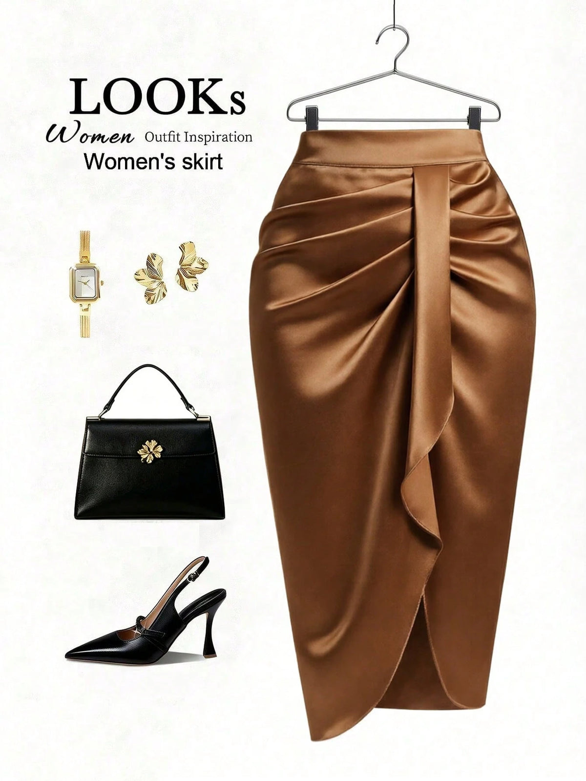 GlowEve Women's Elegant Commuter Solid Color Ruched Skirt