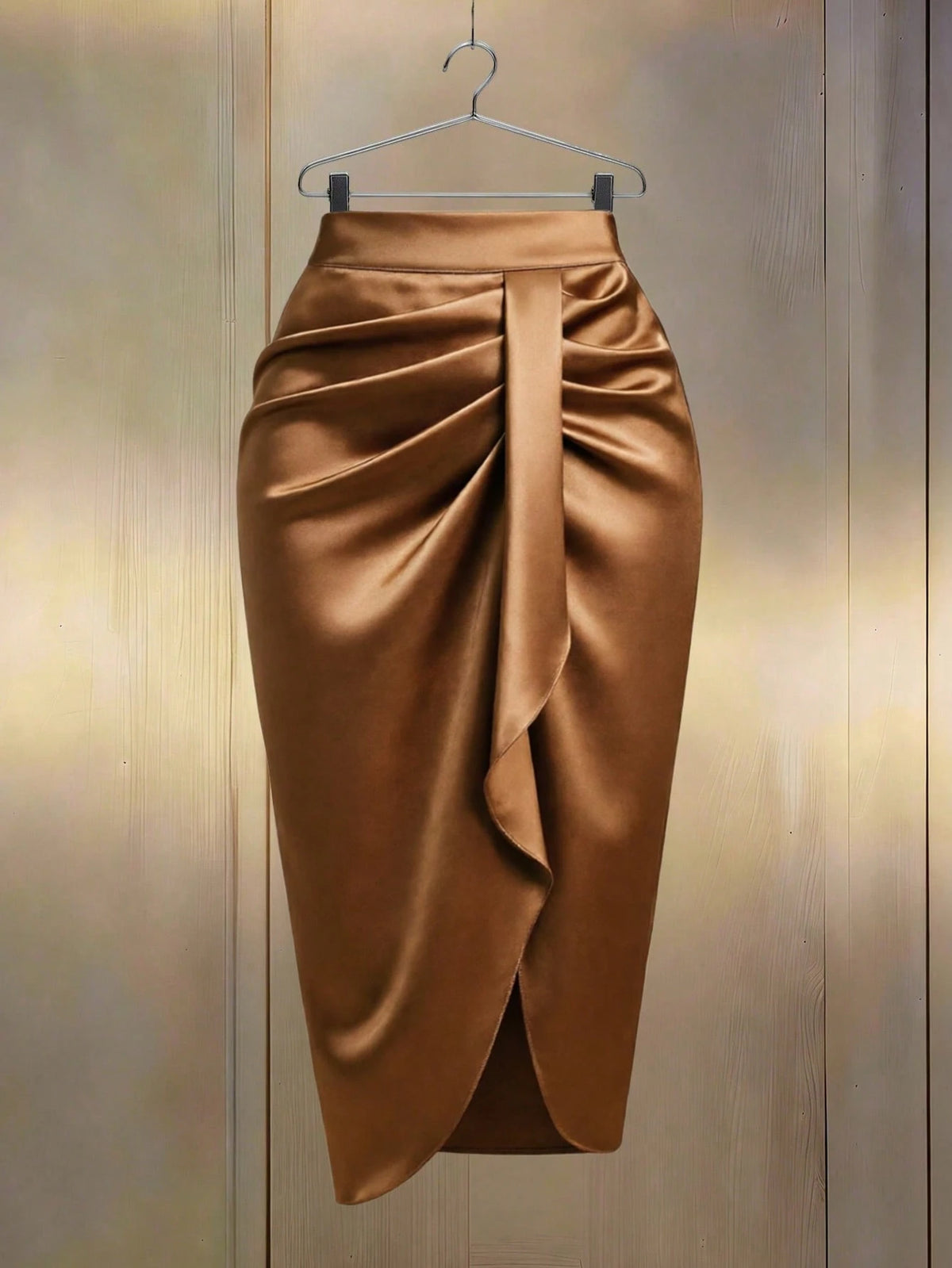 GlowEve Women's Elegant Commuter Solid Color Ruched Skirt