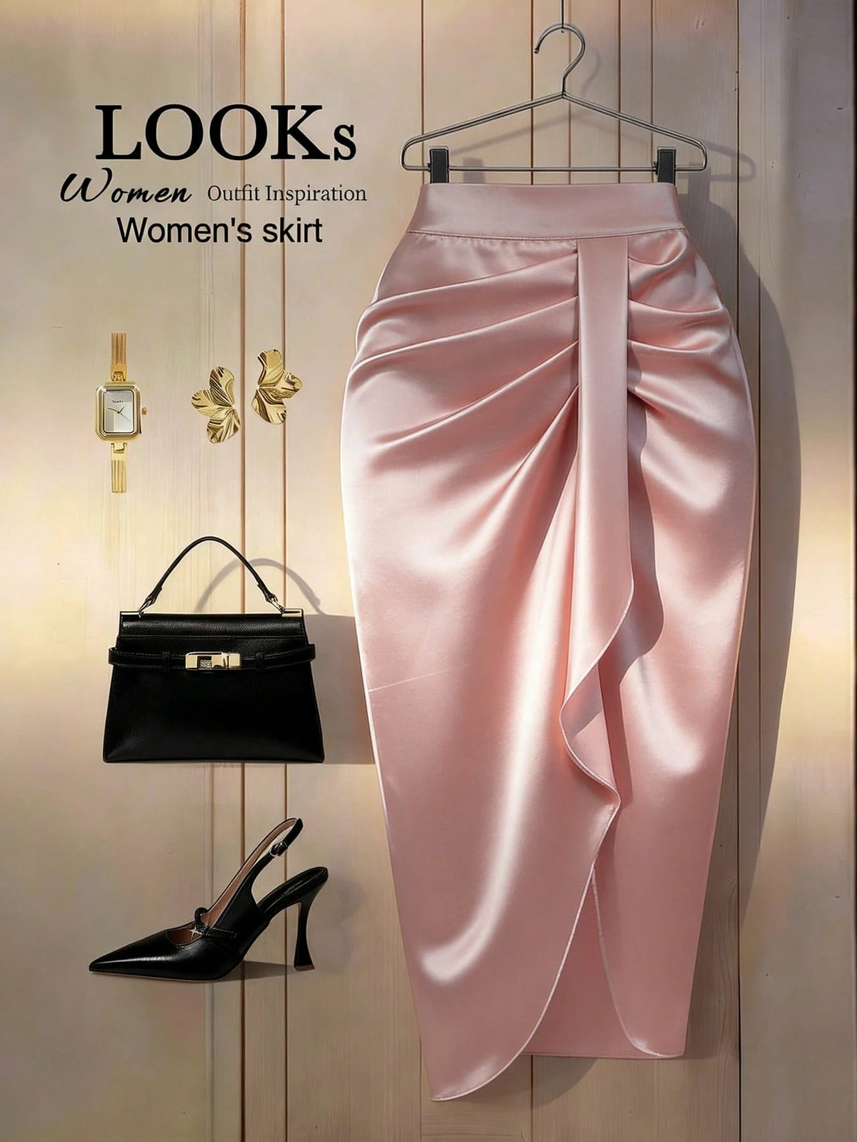 GlowEve Women's Elegant Commuter Solid Color Ruched Skirt