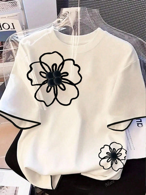 GlowEve Women's Floral Print Crew Neck Short Sleeve Casual Versatile T-Shirt