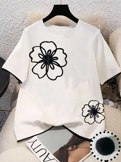 GlowEve Women's Floral Print Crew Neck Short Sleeve Casual Versatile T-Shirt