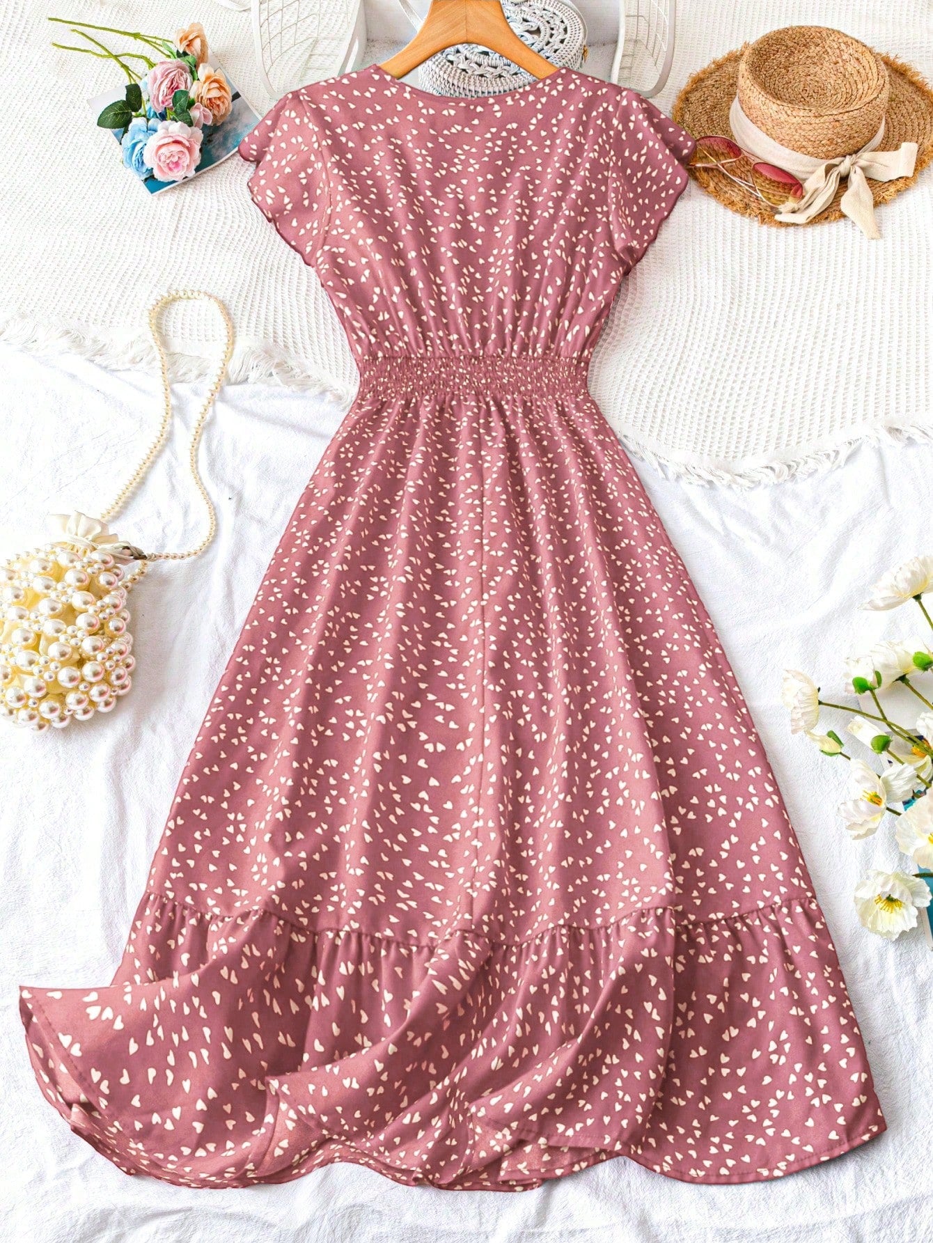 GlowEve Women's Floral Print Waist Tie Short Flutter Sleeve A-Line Dress For New Year Clothes Maxi Women Outfit