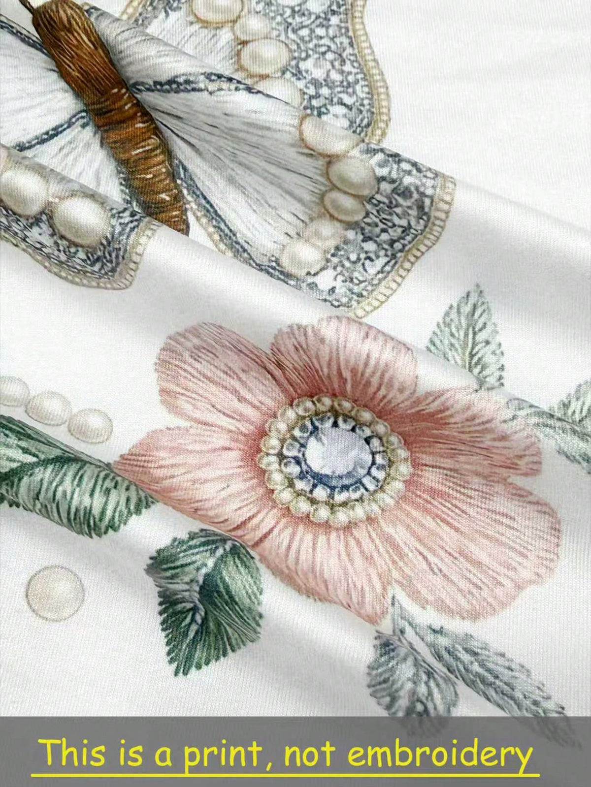 GlowEve Women's New Butterfly Floral Faux Embroidery Print Round Neck Short Sleeve T-Shirt, Summer Loose T-Shirt, Casual Elegant Style, Everyday White Flower