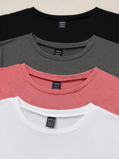GlowEve Women's Summer Plain Round Neck Short Sleeve Casual T-Shirt 4pcs/Set