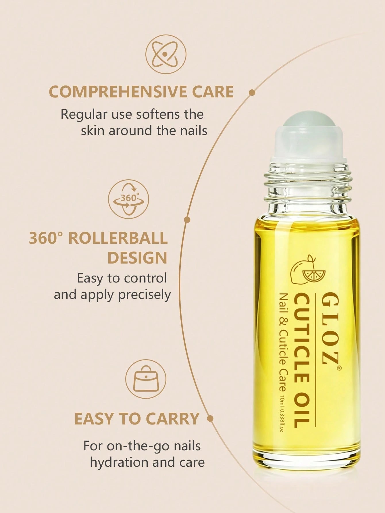 GLOZ 10ml Roll-On Cuticle Oil, Travel Size Nail Oil Cuticle Care Strengthener Oil, Repair For Damaged Nails, Moisturizing To Promote Nail Growth