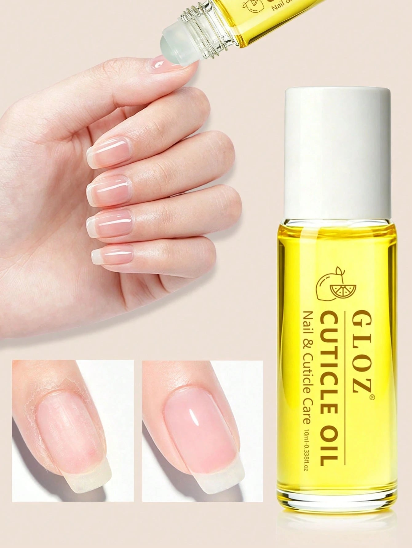 GLOZ 10ml Roll-On Cuticle Oil, Travel Size Nail Oil Cuticle Care Strengthener Oil, Repair For Damaged Nails, Moisturizing To Promote Nail Growth