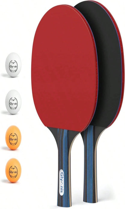 Glymnis Ping Pong Paddles Set Table Tennis Rackets With Balls, Storage Case For Indoor Outdoor Table Tennis Paddle Game Accessories