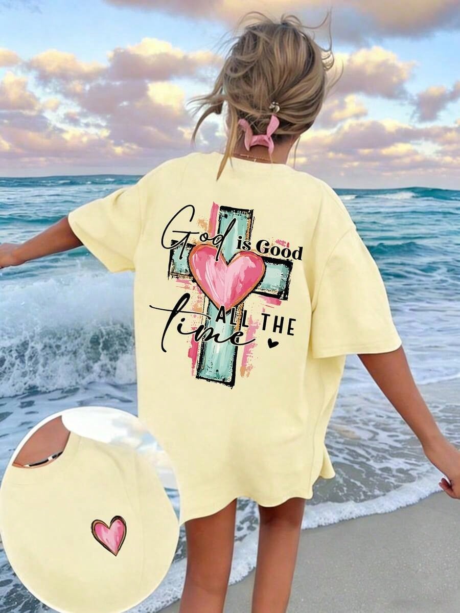 God Is Always Good Cross & Letter Print T-Shirt, Christian Religious Faith Casual Short Sleeve Crew Neck Tee, Unisex Summer