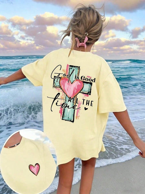 God Is Always Good Cross & Letter Print T-Shirt, Christian Religious Faith Casual Short Sleeve Crew Neck Tee, Unisex Summer