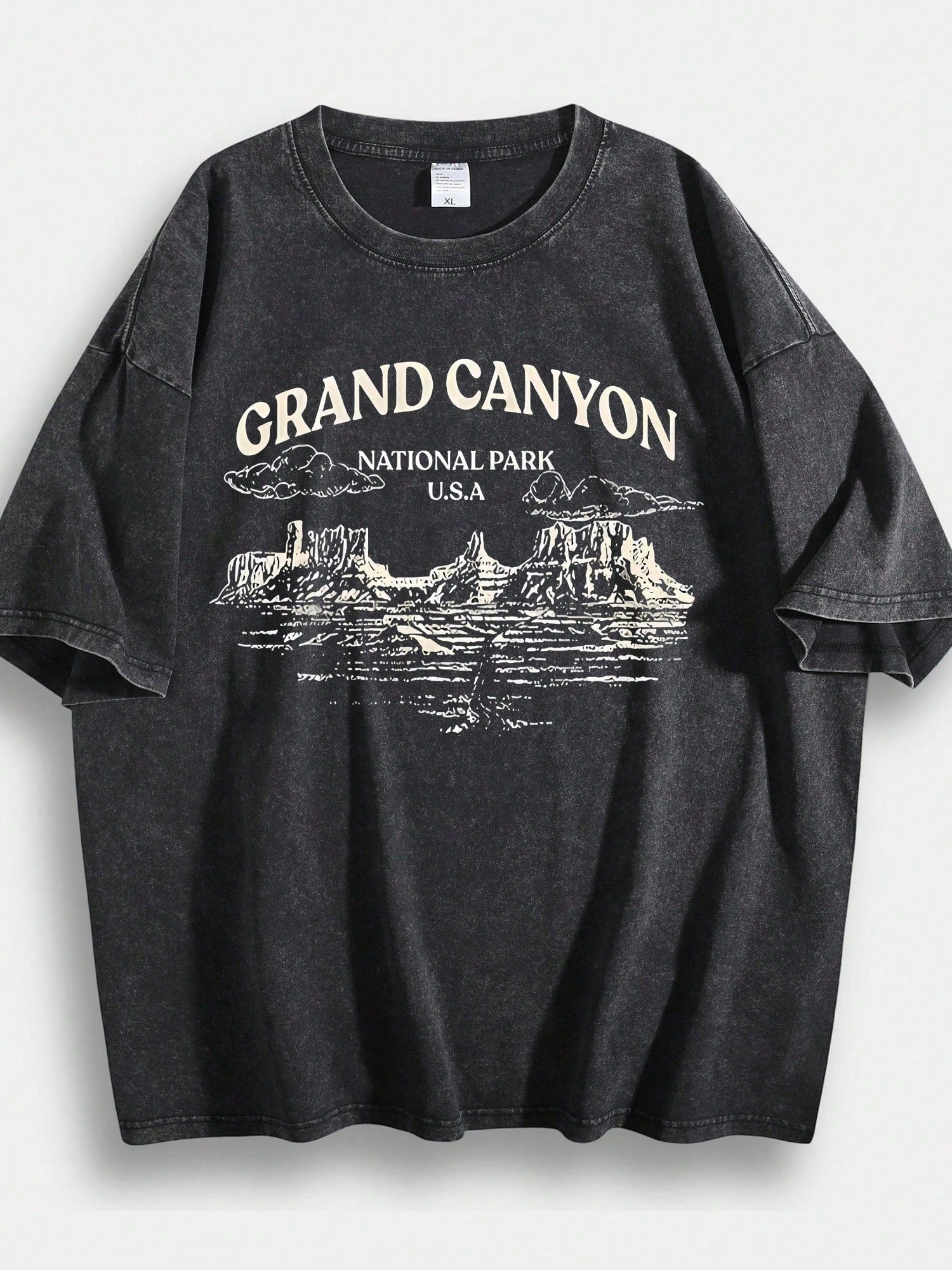 Grand Canyon National Park Pattern T-Shirt-100% Cotton, Short Sleeved, Round Neck, Summer Casual Outdoor Clothing, Machine Washable.Jpg