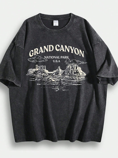 Grand Canyon National Park Pattern T-Shirt-100% Cotton, Short Sleeved, Round Neck, Summer Casual Outdoor Clothing, Machine Washable.Jpg