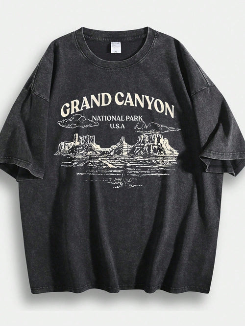 Grand Canyon National Park Pattern T-Shirt-100% Cotton, Short Sleeved, Round Neck, Summer Casual Outdoor Clothing, Machine Washable.Jpg