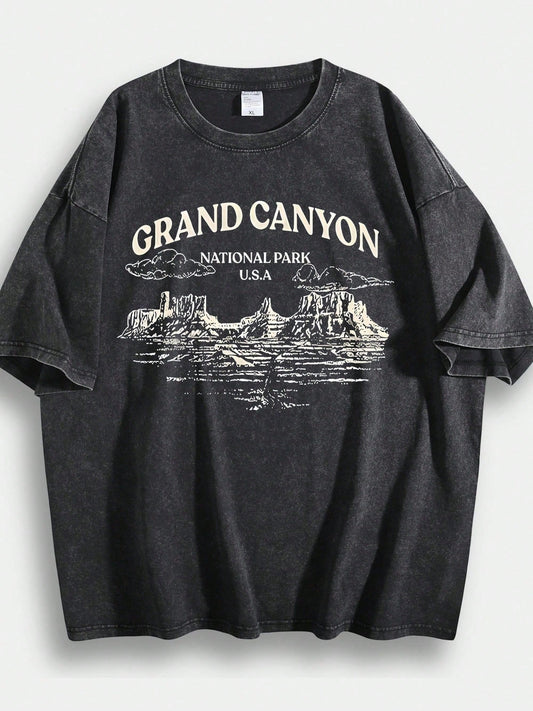 Grand Canyon National Park Pattern T-Shirt-100% Cotton, Short Sleeved, Round Neck, Summer Casual Outdoor Clothing, Machine Washable.Jpg