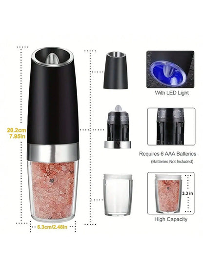 Gravity Electric Salt And Pepper Grinder- Salt & Pepper Mill Sets With LED Light, One Hand Automatic Operation, Adjustable Coarseness, Spice Shakers, Kitchen Gadgets, Gift For Christmas And Halloween