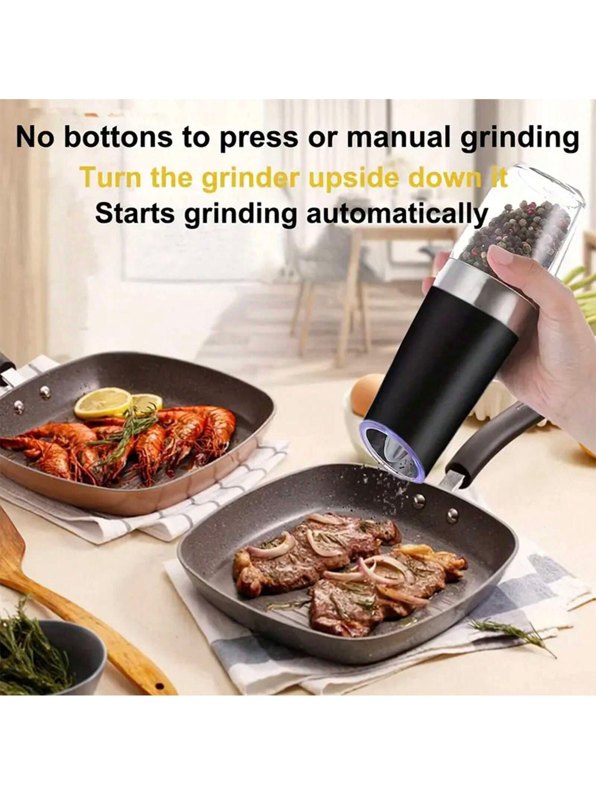 Gravity Electric Salt And Pepper Grinder- Salt & Pepper Mill Sets With LED Light, One Hand Automatic Operation, Adjustable Coarseness, Spice Shakers, Kitchen Gadgets, Gift For Christmas And Halloween