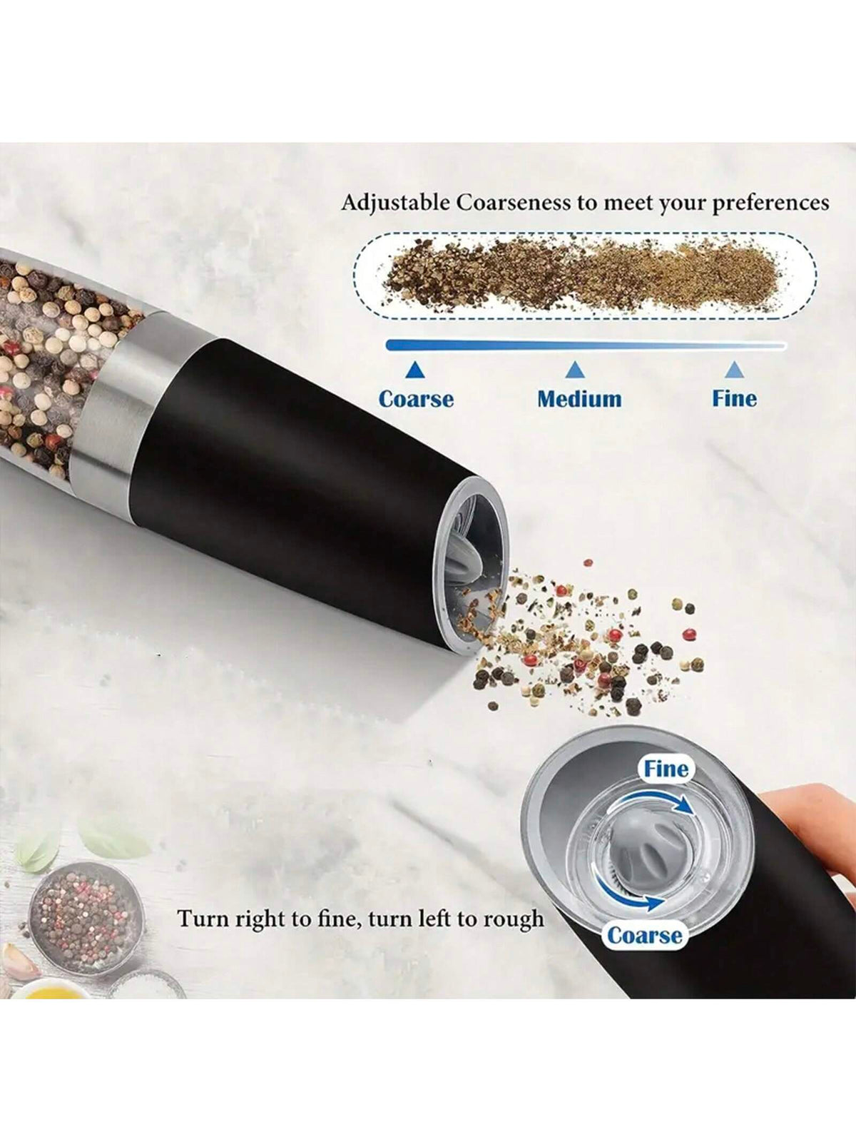Gravity Electric Salt And Pepper Grinder- Salt & Pepper Mill Sets With LED Light, One Hand Automatic Operation, Adjustable Coarseness, Spice Shakers, Kitchen Gadgets, Gift For Christmas And Halloween
