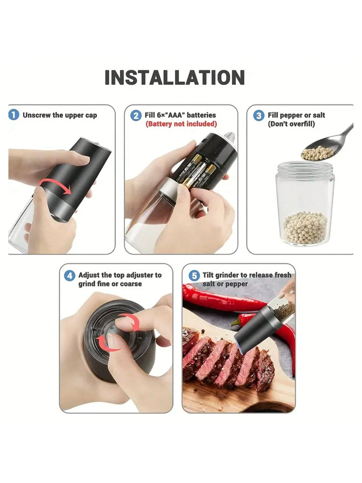 Gravity Electric Salt And Pepper Grinder- Salt & Pepper Mill Sets With LED Light, One Hand Automatic Operation, Adjustable Coarseness, Spice Shakers, Kitchen Gadgets, Gift For Christmas And Halloween