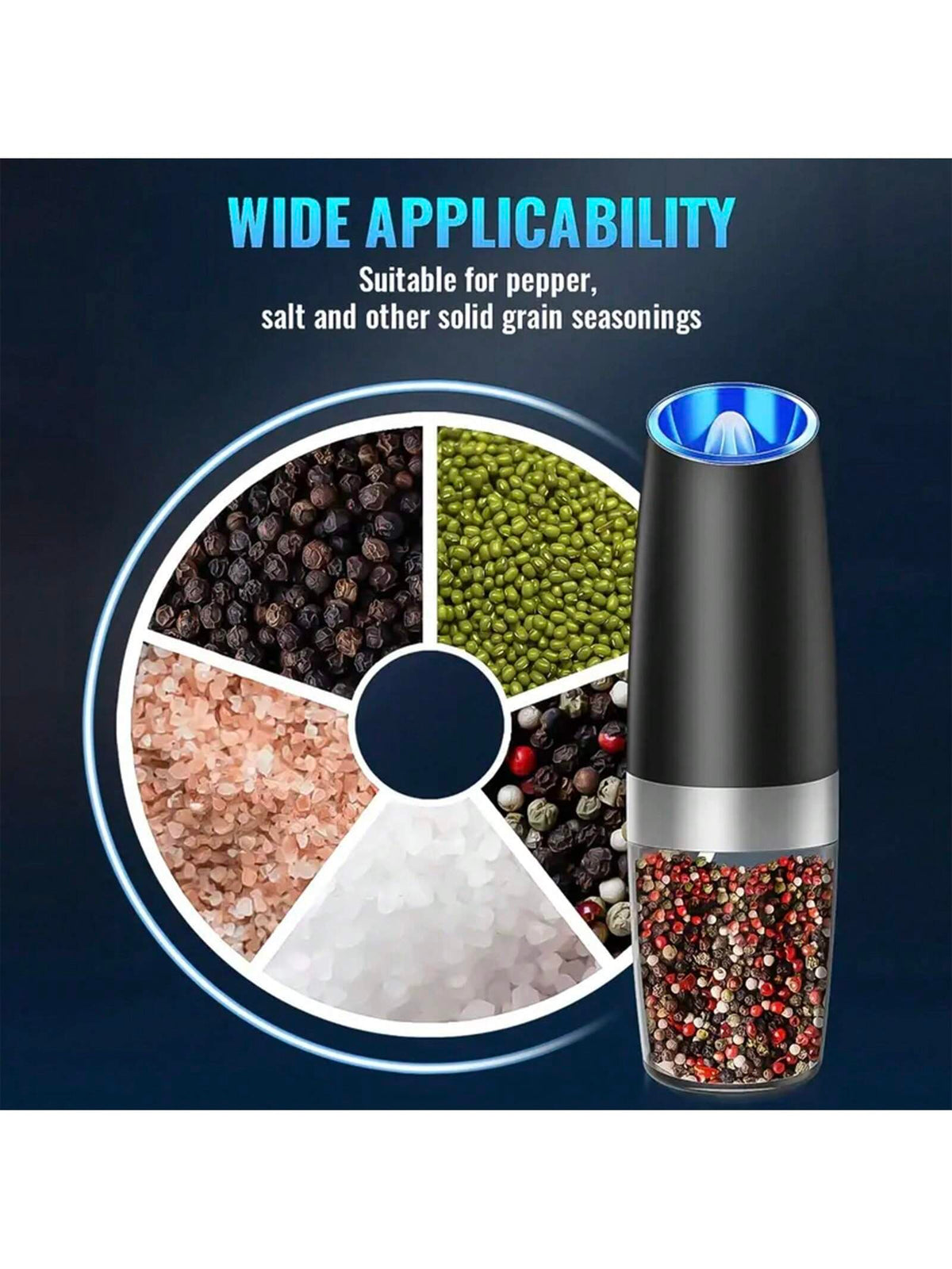 Gravity Electric Salt And Pepper Grinder- Salt & Pepper Mill Sets With LED Light, One Hand Automatic Operation, Adjustable Coarseness, Spice Shakers, Kitchen Gadgets, Gift For Christmas And Halloween