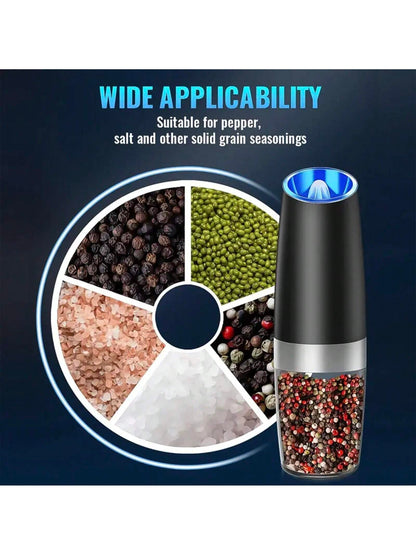 Gravity Electric Salt And Pepper Grinder- Salt & Pepper Mill Sets With LED Light, One Hand Automatic Operation, Adjustable Coarseness, Spice Shakers, Kitchen Gadgets, Gift For Christmas And Halloween