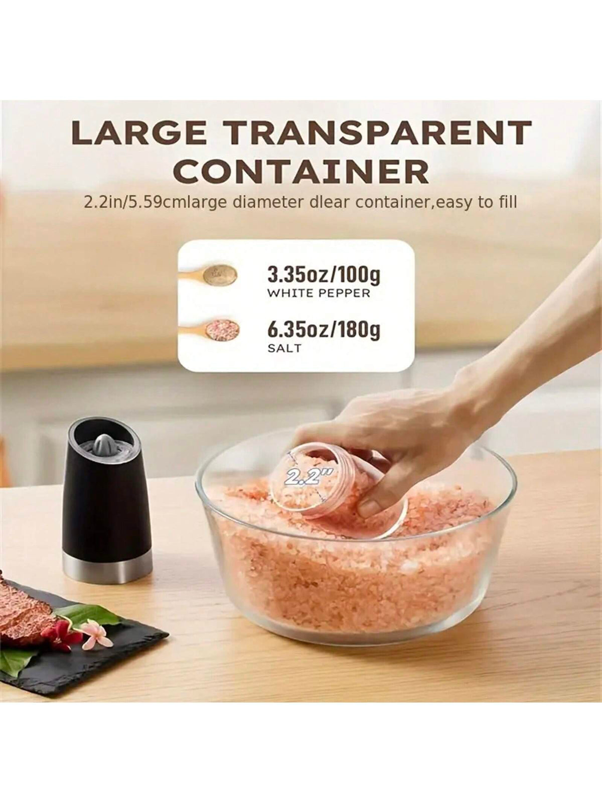 Gravity Electric Salt And Pepper Grinder- Salt & Pepper Mill Sets With LED Light, One Hand Automatic Operation, Adjustable Coarseness, Spice Shakers, Kitchen Gadgets, Gift For Christmas And Halloween