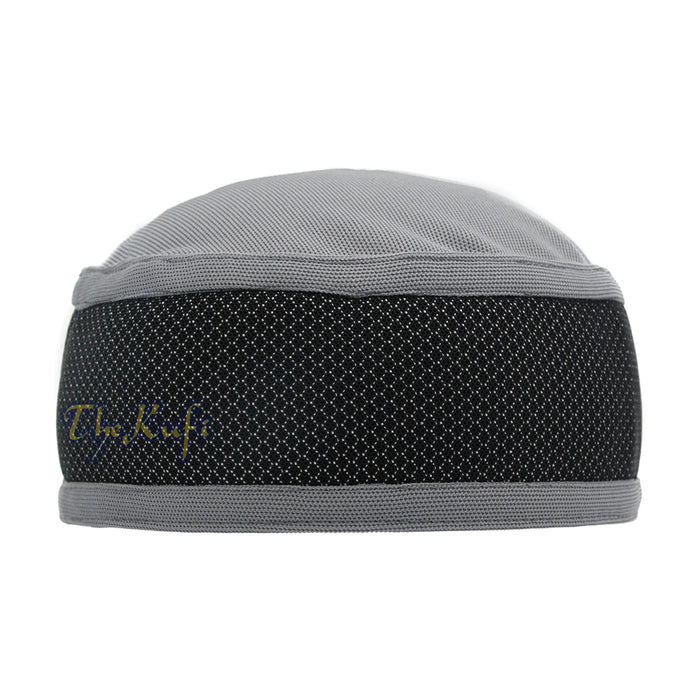 Gray and Silver Madun Vented Top Pliable Two-Color Round Kufi Hat