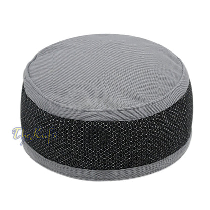 Gray and Silver Madun Vented Top Pliable Two-Color Round Kufi Hat