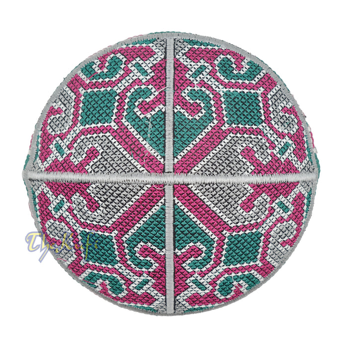 Gray, Maroon, Green Haji Alay Motif Embroidery Design Pakistani Topi Kufi Hat