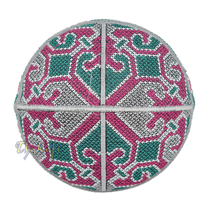 Gray, Maroon, Green Haji Alay Motif Embroidery Design Pakistani Topi Kufi Hat