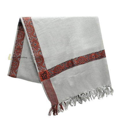Gray Rust Brown Edge Habaib Sorban Scarf Faux Cashmere Turban with Design