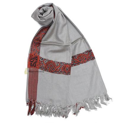 Gray Rust Brown Edge Habaib Sorban Scarf Faux Cashmere Turban with Design