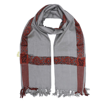 Gray Rust Brown Edge Habaib Sorban Scarf Faux Cashmere Turban with Design