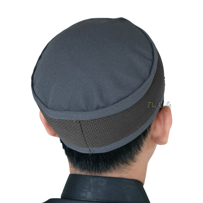 Gray with Dark Gray Madun Vented Top Pliable Two-Color Round Kufi Hat