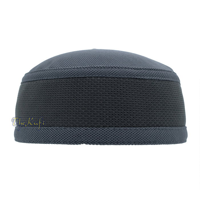 Gray with Dark Gray Madun Vented Top Pliable Two-Color Round Kufi Hat