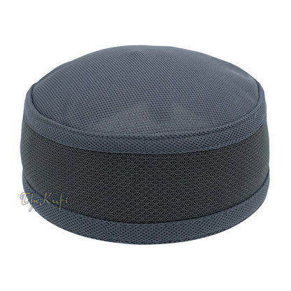 Gray with Dark Gray Madun Vented Top Pliable Two-Color Round Kufi Hat