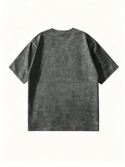 GRDR Men's Letter Print Washed Round Neck Short Sleeve T-Shirt, Comfortable & Breathable For Summer Wear